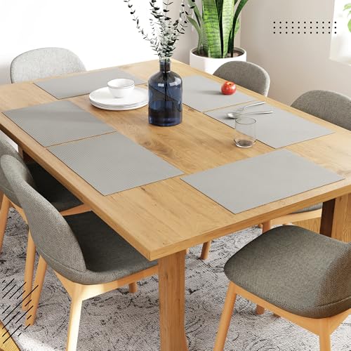 Image of Encasa XO Dining Table Mats Set of 6, Ribbed Cotton Table Mat 48x32 cm | Handmade Heat Resistance Table Placemats, Non Slip, Washable & Durable Place Mat for Centre Table, Living Room Light Grey