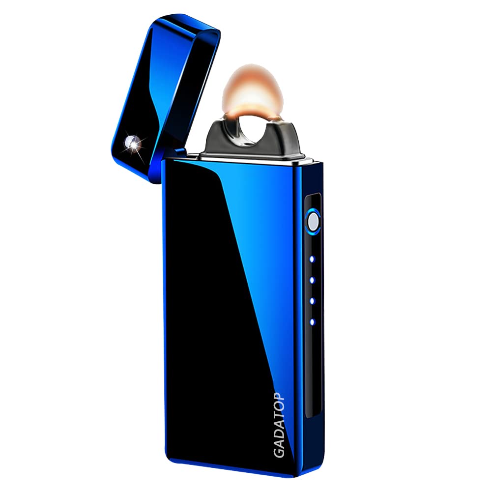 COMANYI Briquet électronique USB - Briquet à Flammes électrique USB - Grande Flamme électrique - avec indicateur de Batterie - Coupe-Vent (Bleu