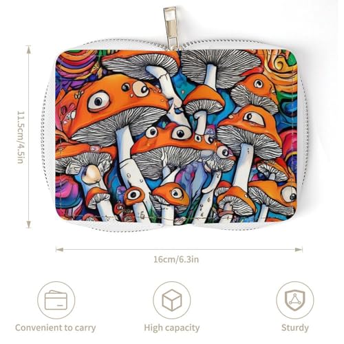 Portable Slim Wallet for Men Women, Pu Leather Credit Card Holder with 20 Slots Trippy Mushroom Art Card Coin Organizer Bag3