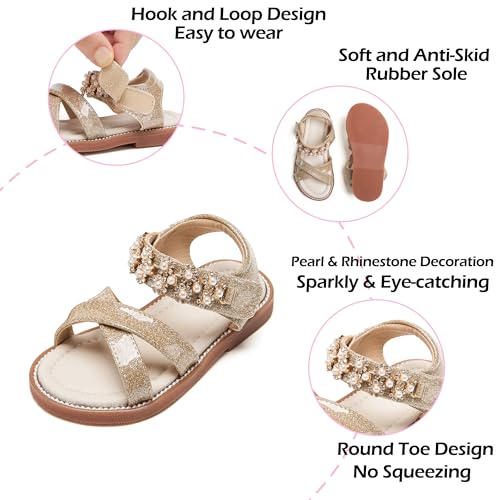 Image of PHIRAMIN Toddler Girl Sandals - Flower Girl Dress Shoes Open Toe Little Kid Flats