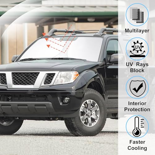 Image of Windshield Sun Shade Custom Fit for 2006-2021 Nissan Frontier Accessories Foldable Sunshade Sun Blocker Protect Car from Sun Rays & Heat Damage Keep Car Cooler