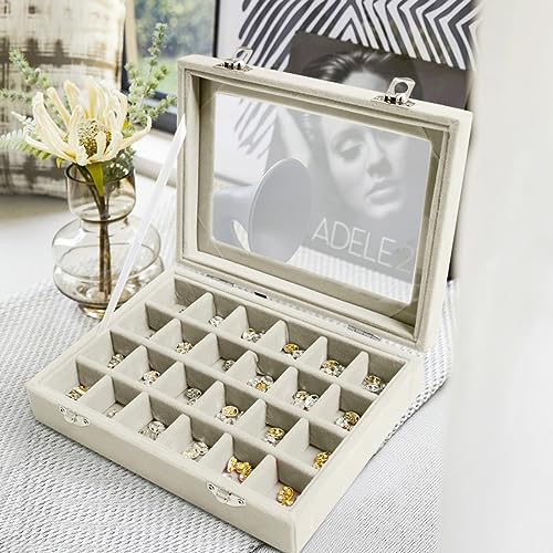 Eongoa 011 Jewelry Box 24 Grid Velvet Earrings Holder Tray Detachable Earring Ring Case Jewelry Showcase Glass Clear Lid Organizer Jewelry Display Storage Ring Trays thumb #1