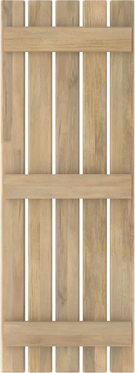 Ekena Millwork ARW401SB519X71UNH Americraft Five 3 Exterior Real Wood Spaced Board-n-Batten Shutters (Per Pair), Unfinished
