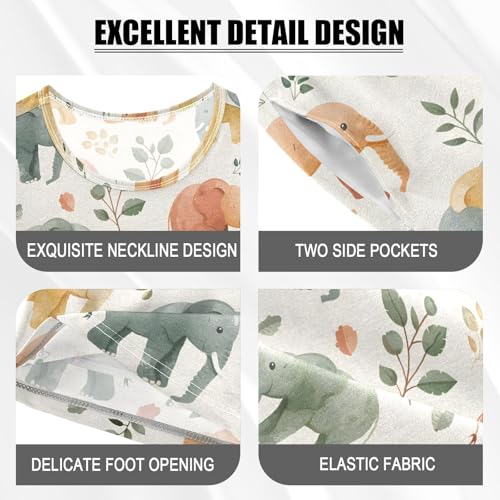 ALAZA Elephant Leaves Watercolor Pajamas Short Sleeve 2 Piece Sleepwear Top and Bottom Pajama Set Unisex4