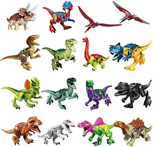Odowalker Jurassic Dinosaur Toys Assembled Puzzle Small Particle Building Blocks Carnivorous Herbivorous Mini Dinosaur Large Collection 16pcs Removable Chin Wings and Tail