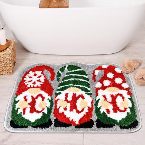 Hexagram Christmas Bathroom Rugs, Christmas Bathroom Decor, Gnome Xmas Bath Rug, Soft Non Slip...