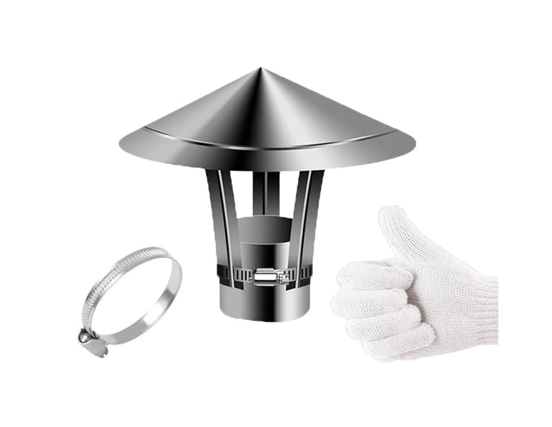 304 Stainless Steel Cone Top Chimney Cap Adjustable 3.5-9.8 in for Round Stove Pipe Fireplace Ventilation(9.8in)