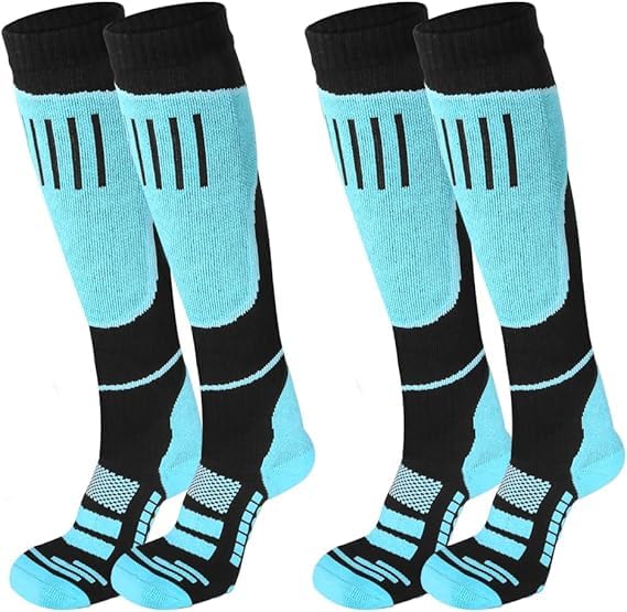 2 Pairs Merino Wool Ski Socks, High Performance Knee High Socks, Ski Socks Thermal Knee High Snowboard Sport Socks for Skiing Snowboarding Warm Winter Thermal Socks Over the Calf No-slip Cuff (39-44)
