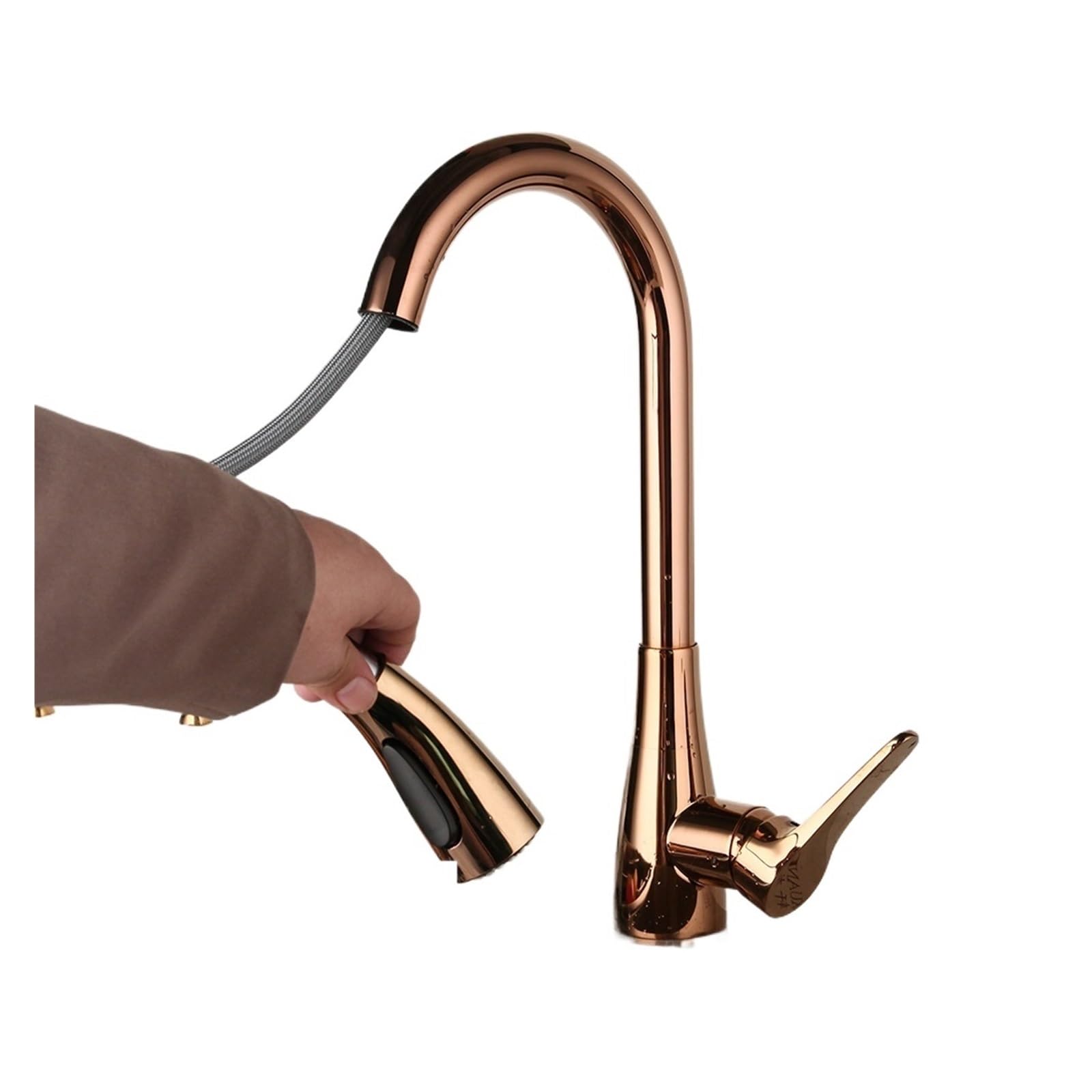 Robinet de cuisine or rose plaqué luxe avec mitigeur de lavabo extractible