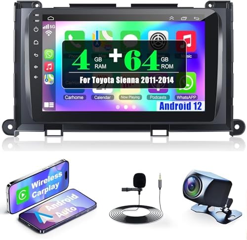 Hodozzy 2GB 64GB Android Autoradio für Toyota Yaris 2005-2011 mit Wireless Carplay Android Auto Mirror Link, Radio 2 Din 9 Zoll Touchscreen Navi EQ/DSP Bluetooth WiFi FM/RDS Radio, Lenkradsteuerung