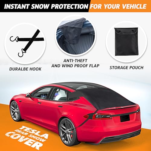 Image of EcoNour Tesla Rear Windshield Cover for Ice and Snow | Car Back Window Snow & Frost Cover | Complete Protection from Snow & Winter Debris | Winter Tesla Accessories for Model 3, Y, S, X | Large
