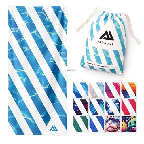 ALP & ACT Serviette de Plage XXL 200x90 cm - Microfibre 100% Recyclée - Super LÉGÈRE & Séchage Rapide - Drap de Plage & Serviettes de Piscine pour Homme,...