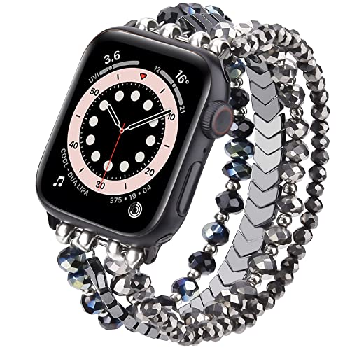 Image of MOFREE Beaded Bracelet Compatible for Apple Watch Band 38mm 40mm 41mm 42mm 44mm 45mm Women,Fashion Handmade Elastic Stretch Strap for iWatch Series SE 8 7 6 5 4 3 2 1