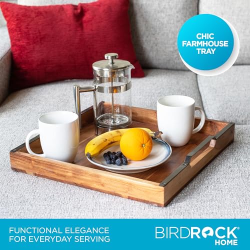 BIRDROCK HOME Wooden Serving Tray with Handles - Farmhouse Decor - Square Top Breakfast Trays - Tea Cheese Board - Coffee Table - Natural Acacia Wood - Kitchen - Bar by BIRDROCK HOME - Used condition - Image 4
