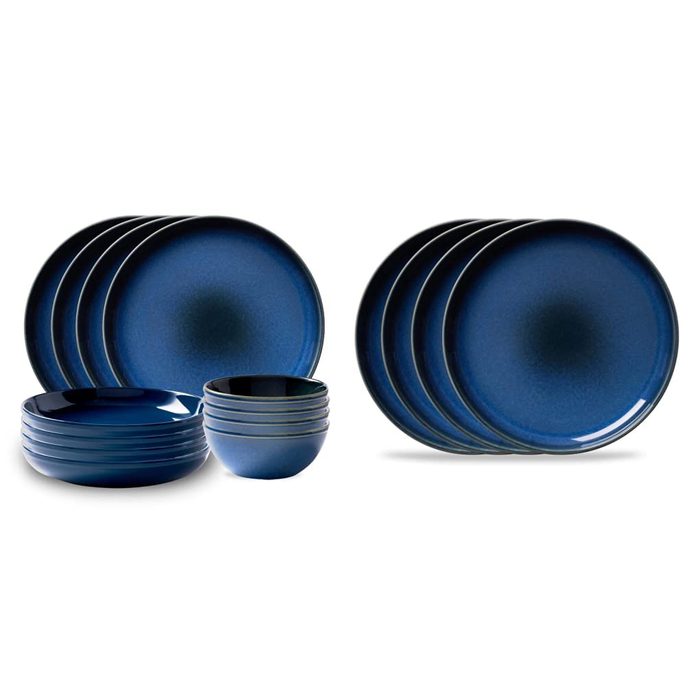 Corelle Navy Stoneware Dinnerware Set for3 , 12 Piece Set Microwave
