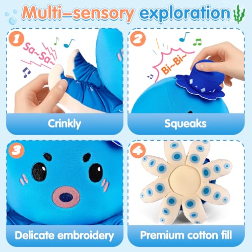 Image of SAIMAND Musical Crawling Octopus Plush Toy, Soft Sensory Gift | 40 Songs & Voice Recording, USB Rechargeable, Interactive Tummy Time Toy, Sensory Stimulation, Early Learning Play