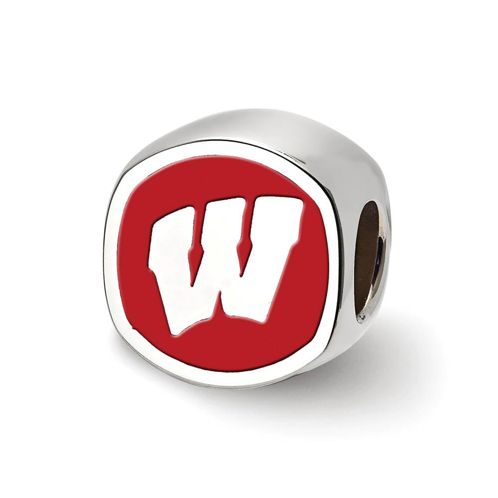 LogoArt Sterling Silver University of Wisconsin Cushion Shaped Bead Charm