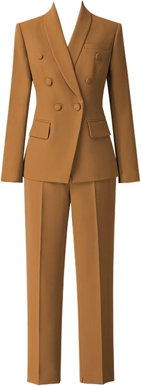 Women's 2 Pieces Pant Suit Set Long Sleeve Blazer Jacket Double Breasted Business Suit for Work