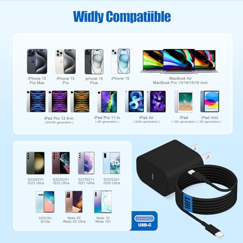Image of iPhone 17 16 15 Fast Charger Block and 10ft Type C to C Cable Cord Long, 20W USB C Charging Plug for Apple iPhone 17 Pro Max /17 Air /16 Pro Max /16 /15 Pro /15 Plus /iPad Mini,Wall Power Adapter Cube Brick