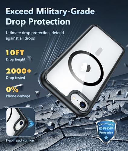 Image of FNTCASE for iPhone SE 3rd(2022) Case: iPhone SE 2nd(2020) Case Clear Magnetic Phone Cases Compatible with Magsafe Slim Anti Yellowing Rugged Protective Transparent Cell Phone Cover (B-Black)