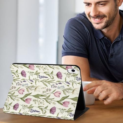Housse iPad fleurs violettes pour travailler et lire au café confortablement