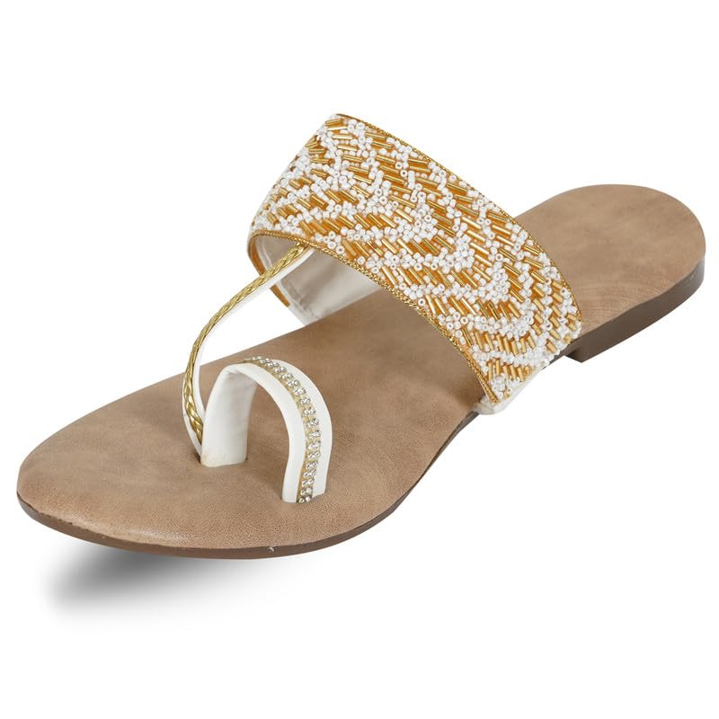 Image of DFR Flip Flops for Women Daily Use Comfortable Ethnic Embroidered Girls Slippers flipflops chappals