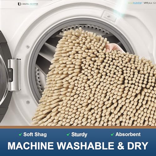 Smiry Luxury Chenille Round 24x24, Extra Soft and Absorbent Shaggy Bathroom Mat Rugs, Machine Washable, Non-Slip Plush Carpet for Tub, Shower, and Bath Room, Beige