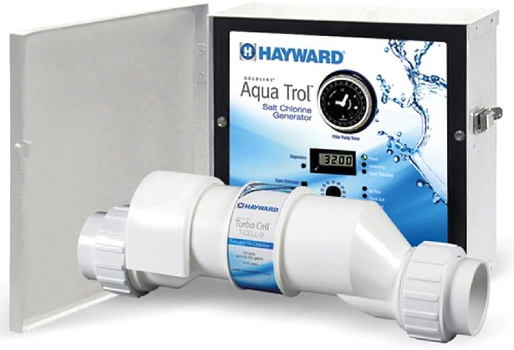 Hayward W3AQ-TROL-RJ-TL AquaTrol Salt Chlorination System for Above-Ground Pools up to 18,000 Gallons with Return Jet Fittings, Twist Lock Line Cord and Outlet