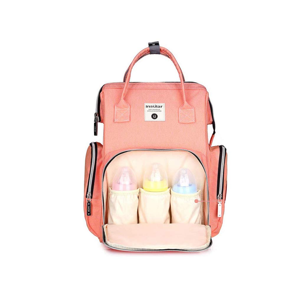 Baby Changing Bag Backpack Large Nappy Changing Baby Bag Waterproof Mommy Bag with Stroller Straps and Changing Pad (Orange Pink)