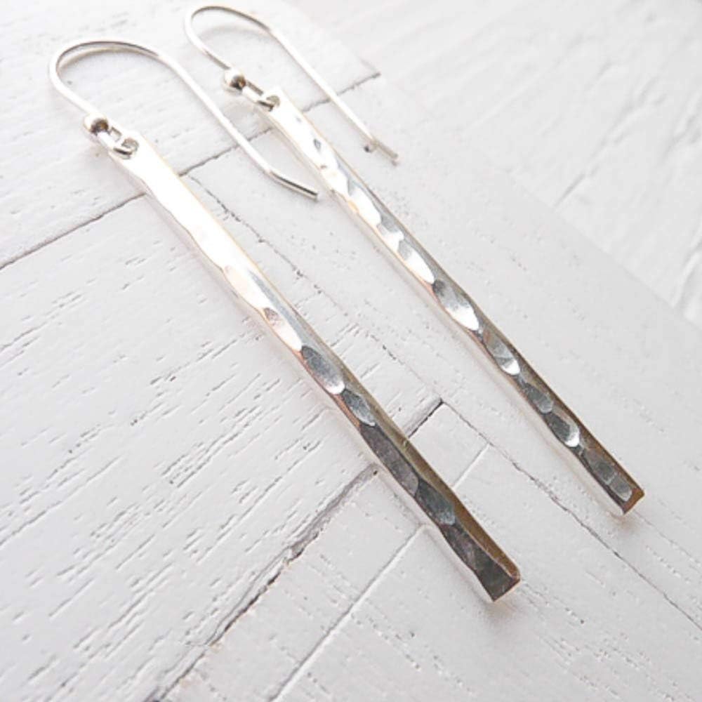 Hammered Stick Earrings in Sterling Silver