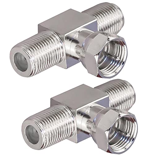 TUOLNK F Splitter 3 Wege Anschluss F Stecker auf Dual F Buchse, Dreifach T Anschluss T förmiger Adapter für TV Video Videorecorder Antenne F Anschluss Kombinierer