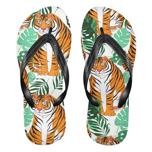 Burbuja Tigers Tropical Leaves Flip Flops for Women Men, Soft Thong Sandals Rubber Slippers for Pool Beach Essentials