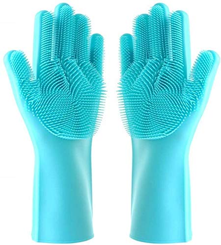 Wib Supreme Quality Silicone Heat Resistant Rubber Dish Washing Gloves with Wash Scrubber,(Multicolor)