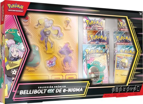 Pokémon Colección prémium Bellibolt ex de e-Nigma de JCC Pokémon (1 Carta holográfica con ilustración expandida, 6 Sobres de Mejora y Figuras acrílicas)