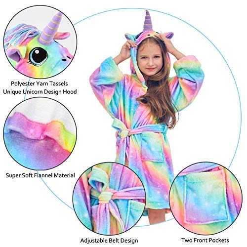 Beinou Unicorn Kid Robes Fleece Kid Bathrobe Rainbow Sleepwear for Girls Soft Long Shower Robe - Thumbnail 5