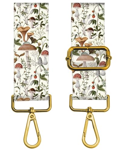 Image of Purse Strap Replacement Crossbody 2 inch Wide Shoulder Strap, Cute Handbag Strap Bag Strap Replacement Belts Adjustable Cute White Boho Mushrooms