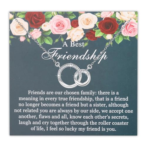 PLITI Friendship Necklace Best Friend Gift Bestie Gift Double Interlocking Circle Pendant For Friends