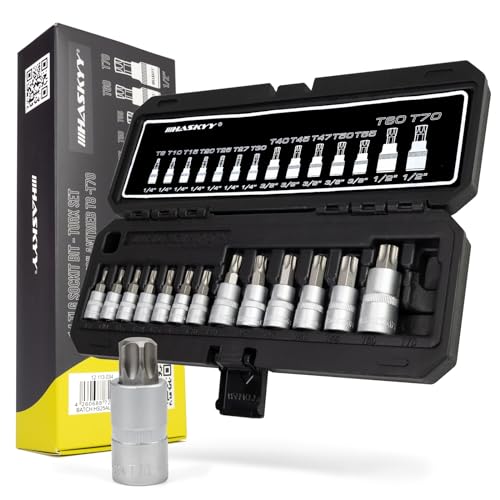 HASKYY Jeu de douilles Torx T8 - T70 - Jeu de douilles Torx intérieures - Douilles profilées en T - Pour clé dynamométrique - Entraînement 1/4