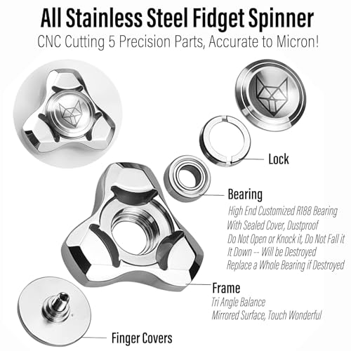 Image of FREELOVE Premium Metal Fidget Spinner for Adults, Stainless Steel Heavy Silent Spinner with Precision Bearing, Small Office Desk Toy & EDC for Stress Relief Focus ADHD, Silver