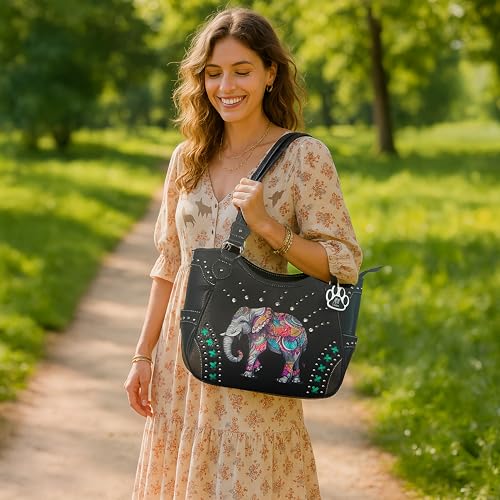 Elephant Boho Purse for Women Country Western Handbag Cowgirl Bag Shoulder Tote with Pockets2