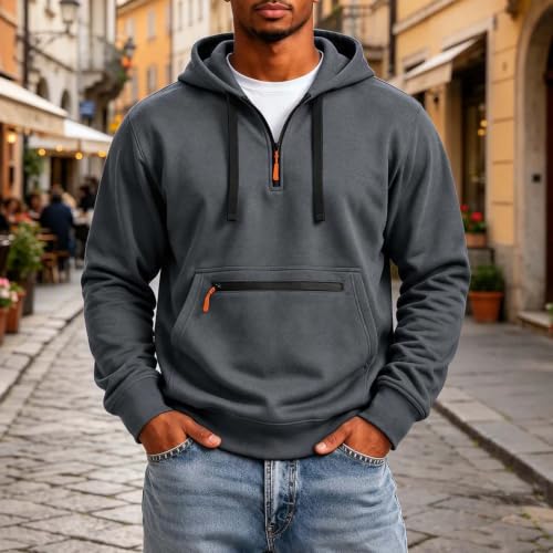 Mens Zip Up Hoodie Hooded Quarter Zip Pullover Sweatshirt with Pockets - image 2
