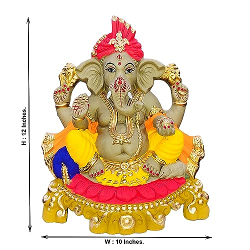 Image of 12 Inches. Big Clay Ganesha Idol, Mitti Ganpati Statue for Visarjan at Home, Water Soluble Clay Idol for Ganesh Chaturthi (Natural)