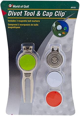 JEF World of Golf JR153 Metal Divot Golf Tool and Cap Clip with 3 Ball Markers