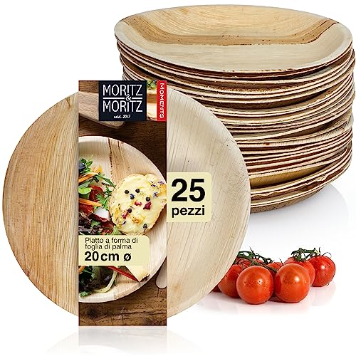 Moritz & Moritz Rotonde Piatti Foglia di Palma 25 Pezzi - Eleganti Stoviglie Biodegradabili Monouso 20 cm Ø - Alternativa ai Piatti in Bambù