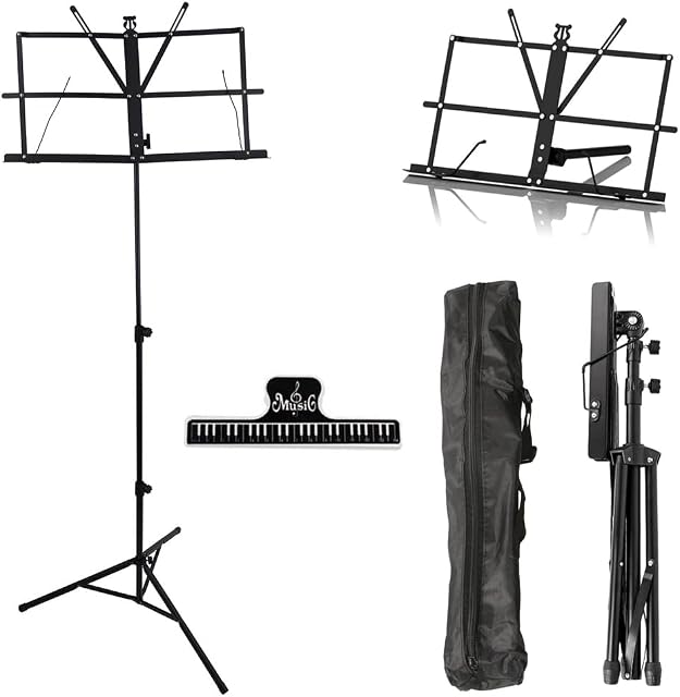 Duramex (TM) 2 in 1 Compact & Portable Sheet Floor Music Stand and Table Top Stand with carrying bag (Portable) Enhanced Tripod Tubes for Books Notes