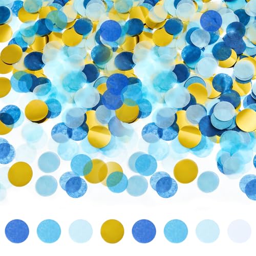 Yatrosynth Confeti 6000 Unidades, 1cm Confeti de Mezcla de Color Redondo, Decoración de Mesa, para Cumpleaños, Bodas, Fiestas, Globos Decoración - Azul/Dorado