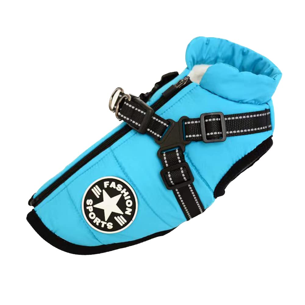 Sky Blue Waterproof Dog Vest with Harness - Warm & Soft Winter Dog Apparel, 9 Colours, S — image 1