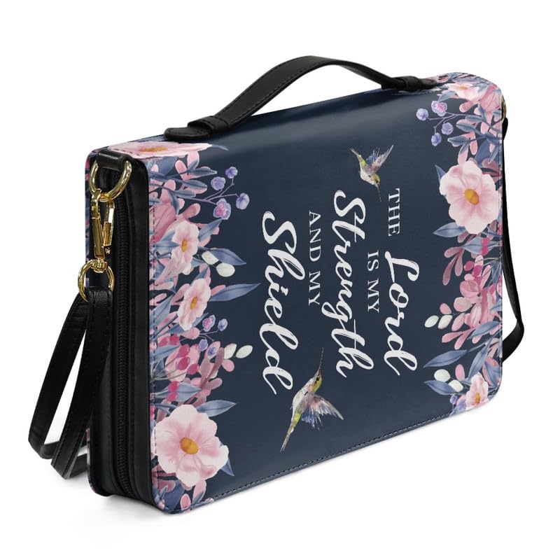 Kuiaobaty Hummingbird Flower Bible Case Large Size Book Carrying Bag with Handle, Lord Inspired Saying PU Leather Book Protective Bag with Shoulder Strap — image 1