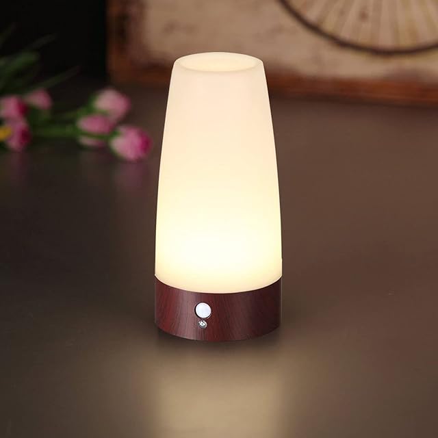 ZEEFO Table Lamps Wireless PIR Motion Sensor LED Night Light, Indoor/Outdoor Battery Powered Light Motion Activated Portable Security Desk Light for Kids Bedroom, Bathroom, Hallway, Kitchen(Mahogany)