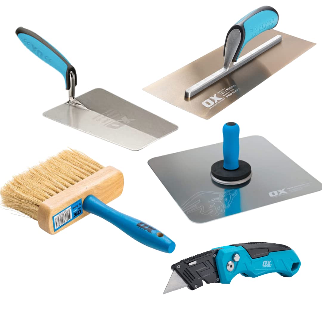 Protec Render Supplies Ox Plasterers/Renderers Tool Bundle (Trowel, Handboard, Waterbrush, Bucket Trowel & Knife)